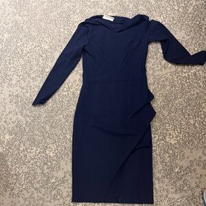 Chiara Boni Navy Long-Sleeve Draped Midi Dress